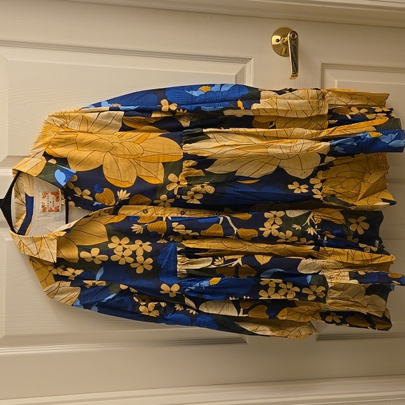 Sezane Hilma Long Sleeve Floral Dress - Blue and Yellow -Sezane X Farm Rio